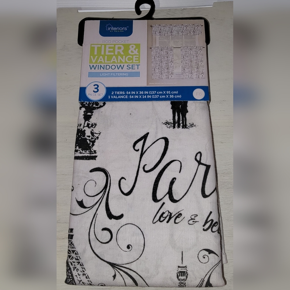 Paris Themed Black and White Valance Window Set